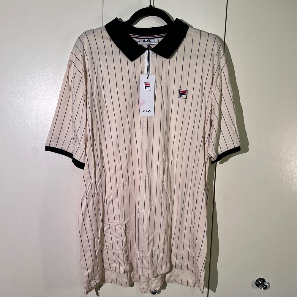 NWT Fila Men's Striped Polo Shirt with Black/Navy Accents